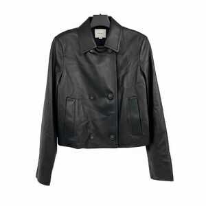 Vince Black Leather Jacket | Regular M Pea Coat Jacket for Women